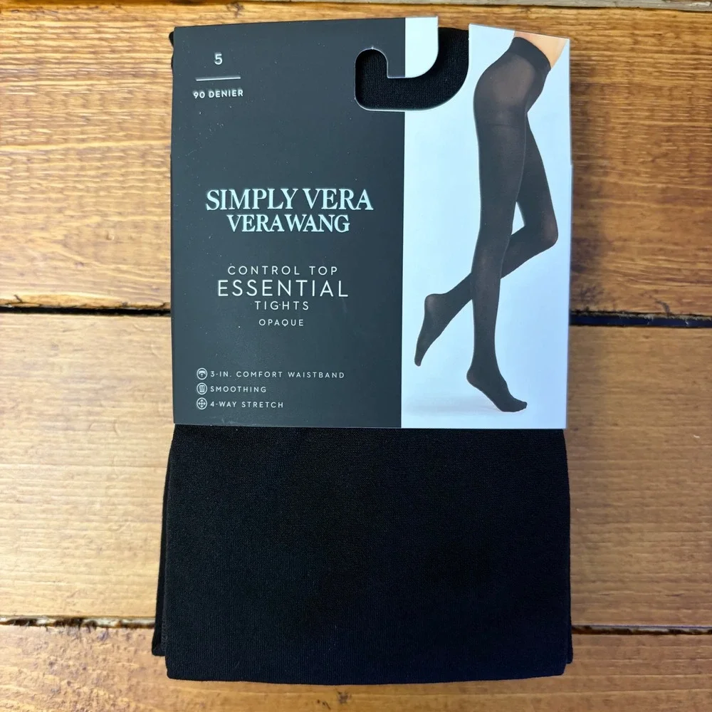 Simply Vera Vera Wang Tights Women Size 5 Black Essential Opaque Control Top NEW